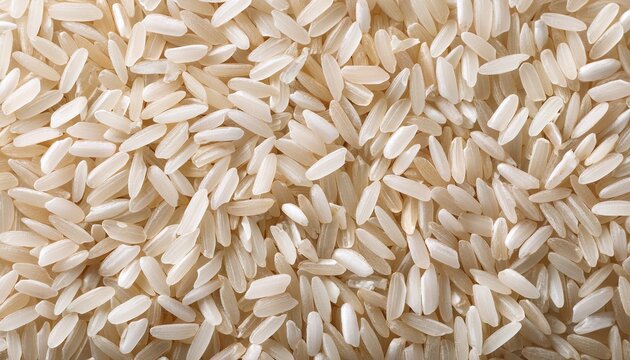 top view of white raw rice grains texture for food background