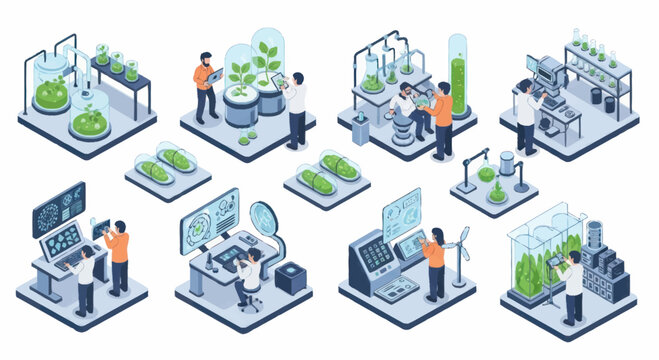 Isometric Illustration of Scientists Working in a Modern Laboratory.