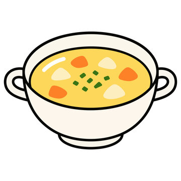 Warm vector illustration of a creamy vegetable soup served in a bowl.
Soft yellow tones and natural colors create a cozy homemade food atmosphere.