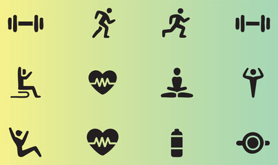 Fototapeta premium Colorful collection of fitness and workout icons showing various exercises and wellness activities