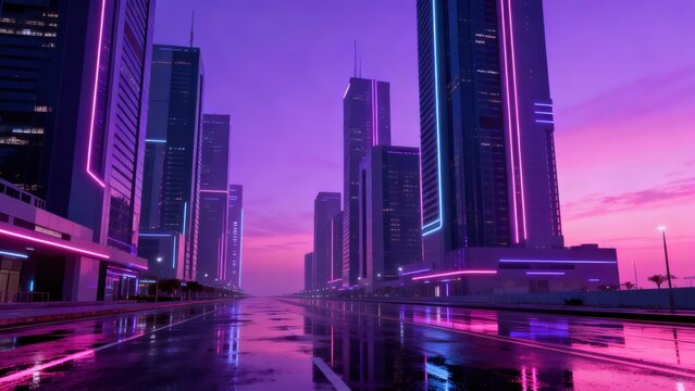 Futuristic cityscape with neon lights