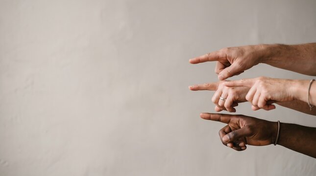 Diverse hands pointing in the same direction, emphasizing unity and focus.