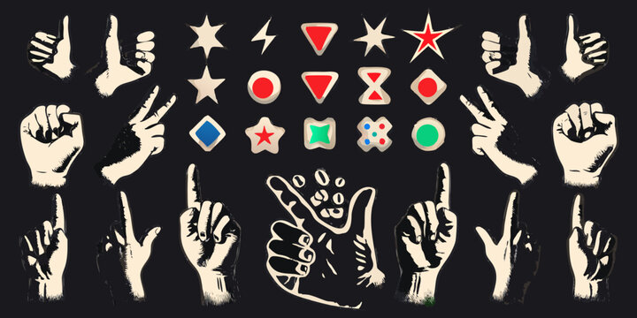 Vintage Style Hand Gestures And Nautical Symbols Vector Illustration