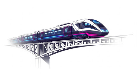 Modern High Speed Train Traveling on Elevated Track. © Adit