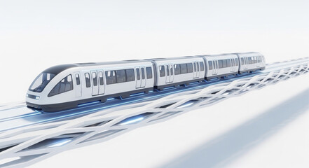 Modern high speed train traveling on tracks. © Adit