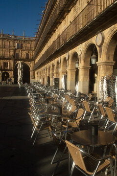 Morning in Plaza Mayor of Salamanca before the cafes open