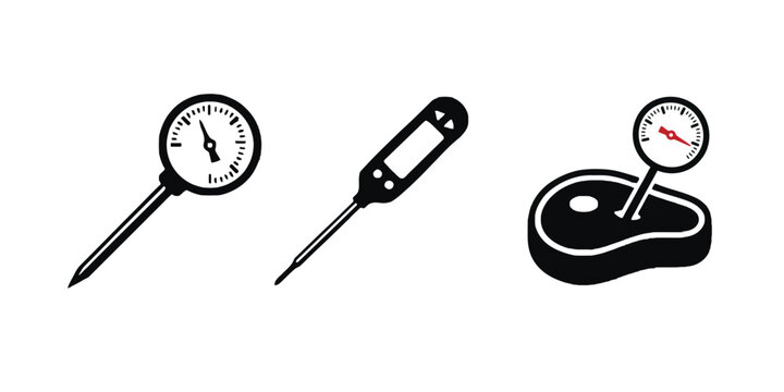 Meat Thermometer Icons Set Vector Illustration for Cooking and BBQ Temperature Measurement


