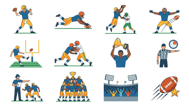 American Football Players and Game Elements Collection.
