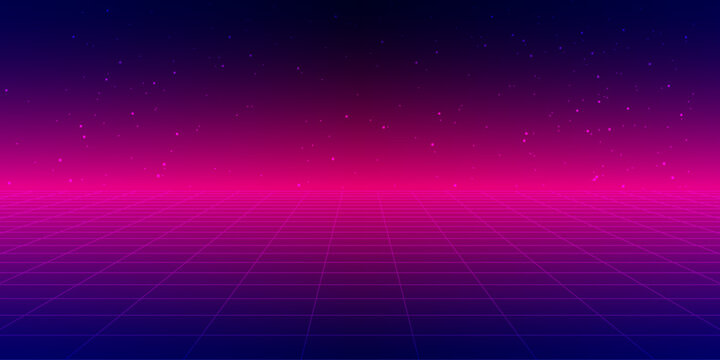Glowing pink neon wireframe background, Shimmering dark pink checkerboard texture in 3D perspective, Retro futuristic skyline wallpaper, Sci-fi arcade game matrix landscape texture.