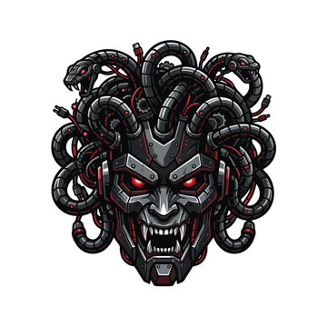Medusa Robot Head Mascot Cybernetic Vector Design