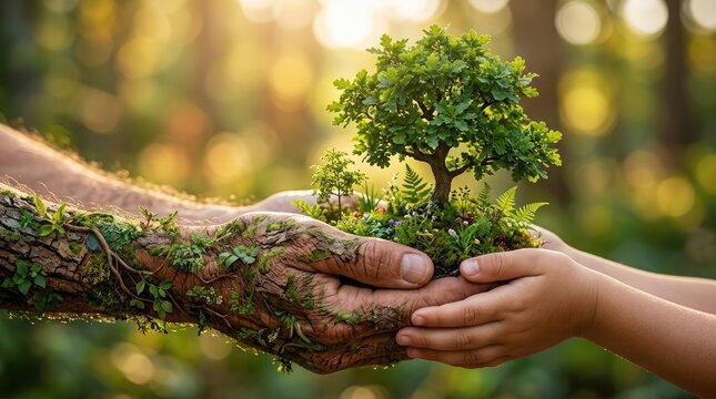 World environment day concept hands holding sapling sustainable growth environmental protection and future generations