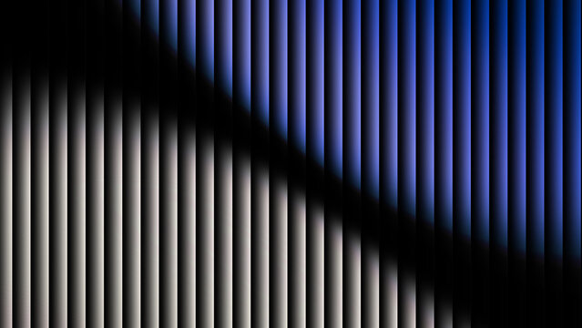 Abstract geometric background featuring vertical parallel lines transitioning from deep blue to neutral grey with a subtle diagonal shadow effect for modern design