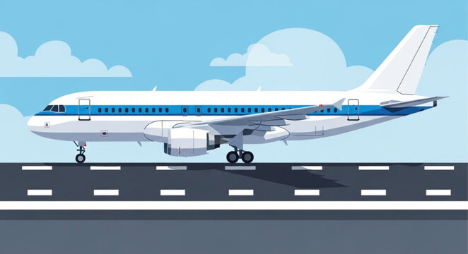 Modern Passenger Jet Airplane on Runway Ready for Takeoff.