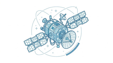 Detailed illustration of a space satellite in orbit. © Sumbul