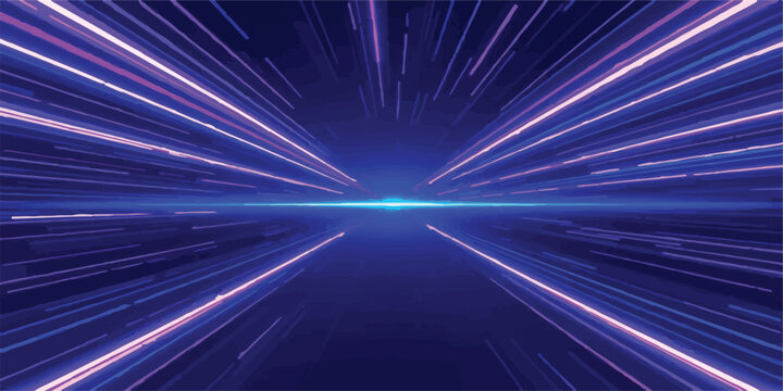 Perspective view of a dark tunnel with blue and purple light trails abstract motion abstract background speed effect neon lights long exposure movement blu