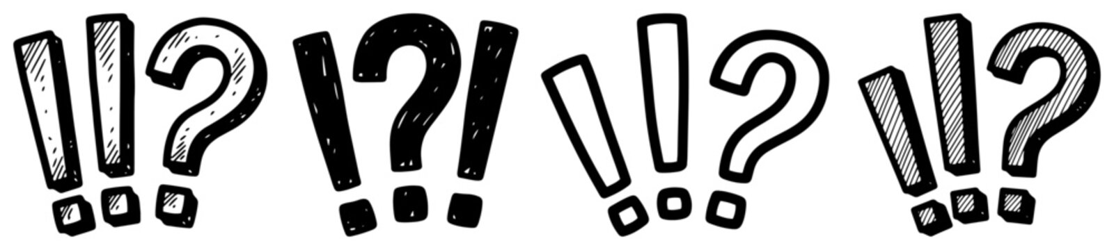Exclamation and question marks punctuation symbols in hand drawn sketch doodle style