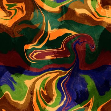 Abstract Digital Paint Hand Drawing Liquid Fluid Wavy Marble Seamless Textile Upholstery Pattern Tie Dye Batik Background