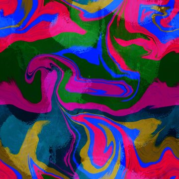 Abstract Digital Paint Hand Drawing Liquid Fluid Wavy Marble Seamless Textile Upholstery Pattern Tie Dye Batik Background