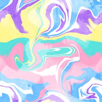 Abstract Digital Paint Hand Drawing Liquid Fluid Wavy Marble Seamless Textile Upholstery Pattern Tie Dye Batik Background