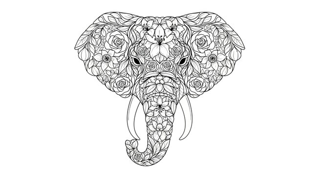 Intricate floral elephant head illustration for artistic designs and decor