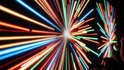 Fototapeta premium Abstract vibrant neon light streaks radiating from center.