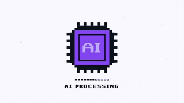 AI Processing pixel art animation, retro style microchip loading screen, graphic loop