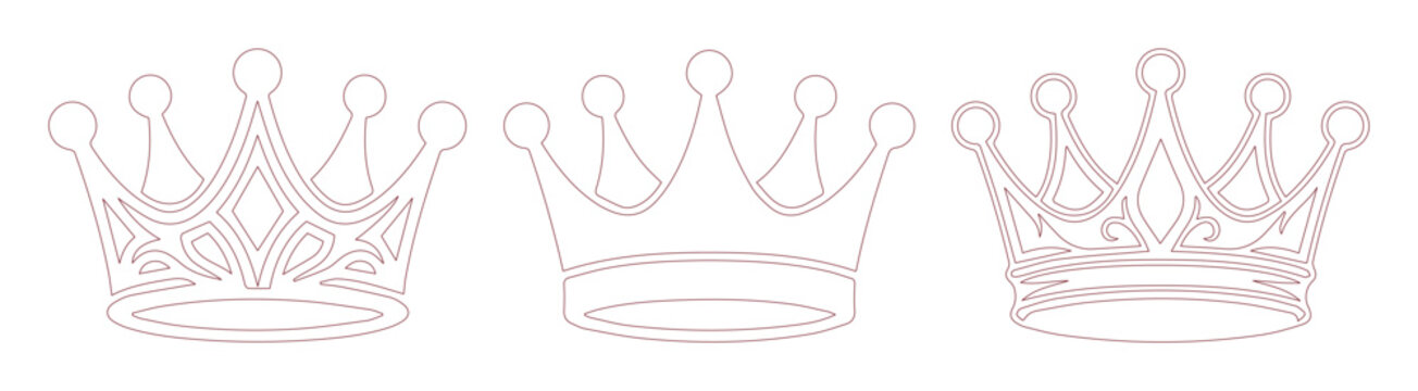 Set of 3 Outline Crown Icons Vector