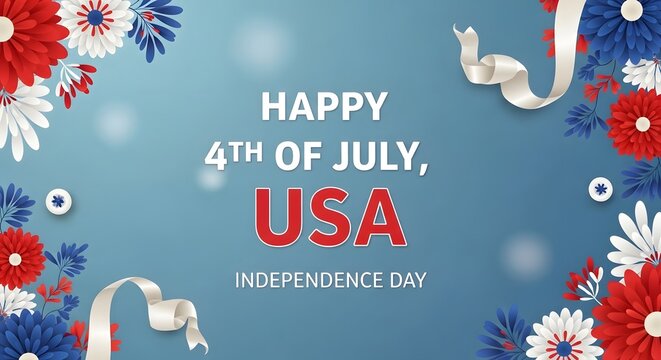 Fourth of july usa independence day celebration graphic with floral border
