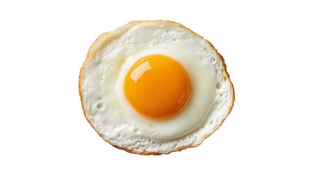 Perfectly fried egg with golden yolk and crispy white edges, isolated on transparent background