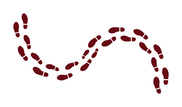 Wavy Path of Dark Red Footprints Vector Illustration