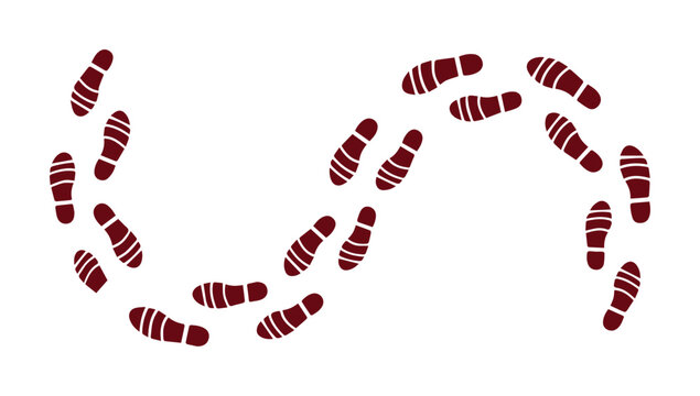 Abstract red shoe footprints forming an S-shape on a white background
