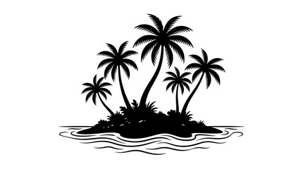 Tropical island silhouette with palm trees and water black on white © Creator Rima Akter