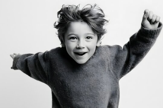 joyful child with arms raised