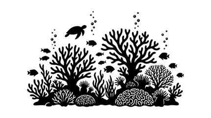 Coral reef silhouette against a white background marine life illustration © Creator Rima Akter