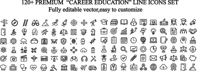 Fototapeta premium Career Education Vector Icon Set. Line Art Symbols for Jobs, Training, Learning, and Professional Development.Perfect for user interfaces, educational mobile apps, corporate training presentations.