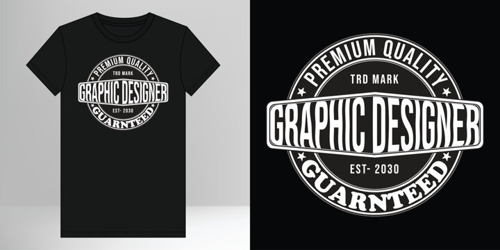 Black t-shirt with graphic designer vintage style stamp logo