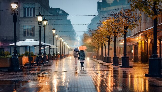 captivating city stroll on a rainy day