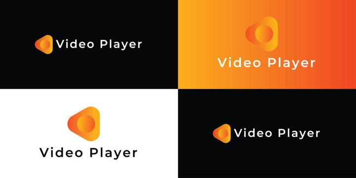 Modern video player logo icon set with play button symbol