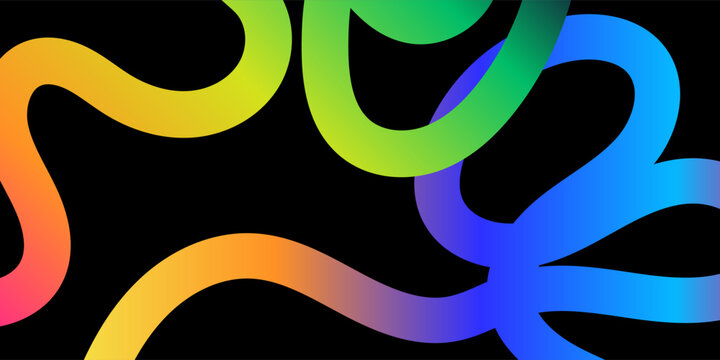 Vibrant rainbow color line abstract backdrop. Modern futuristic neon spectrum loop curve graphic template vector illustration for gaming banner, corporate cover, wallpaper.