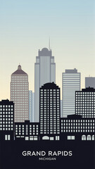 Fototapeta premium Cityscape of Grand Rapids Michigan with iconic skyscrapers and vibrant skyline at sunset
