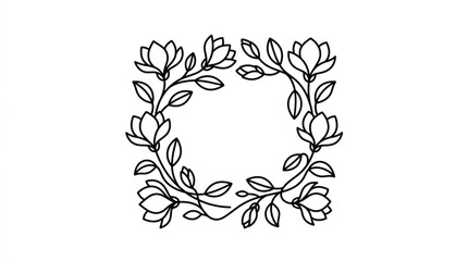Elegant floral frame with blooming magnolia flowers and leaves. © Yami