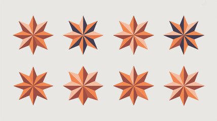 Obraz premium Eight orange star shapes with varying shades and angles on light gray background