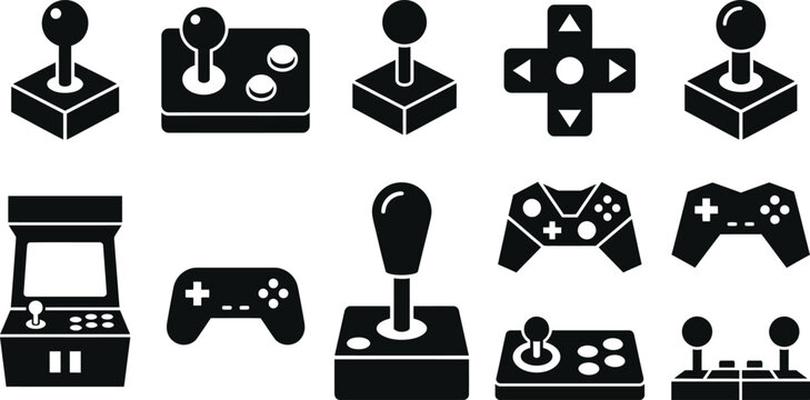 Black and white silhouette icons of gaming controllers.