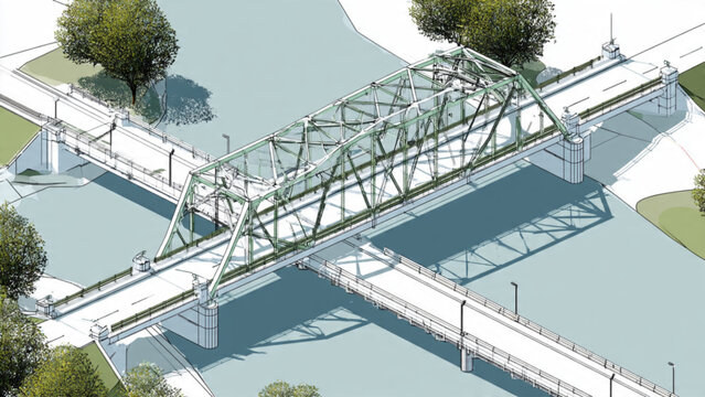 Aerial view of urban infrastructure and city traffic crossing over river with bridges