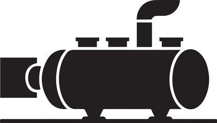 Obraz premium Silhouette style industrial steam engine with smokestack on white background for design elements