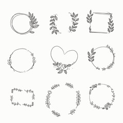 Fototapeta premium Hand Drawn Floral Wreath Elements Collection 