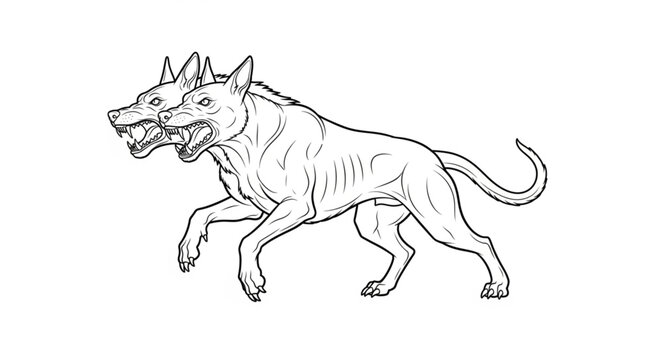 Mythical Cerberus three headed dog illustration.