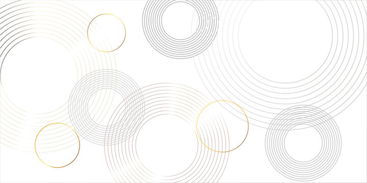 Abstract background with luxury gold and gray concentric circles line art, elegant modern geometric vector illustration
