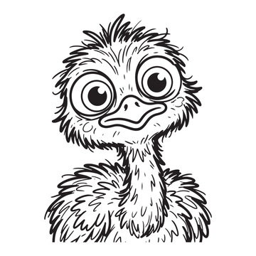 Cute cartoon emu bird drawing with big eyes