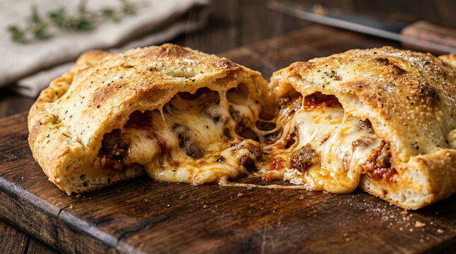 Calzone, melted cheese detail 
